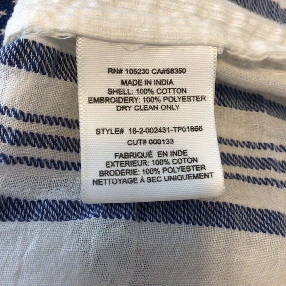 Joie Selbea Top XS Regatta Blue Striped Embroidered Bell Sleeve Cotton Blouse - Picture 10 of 10